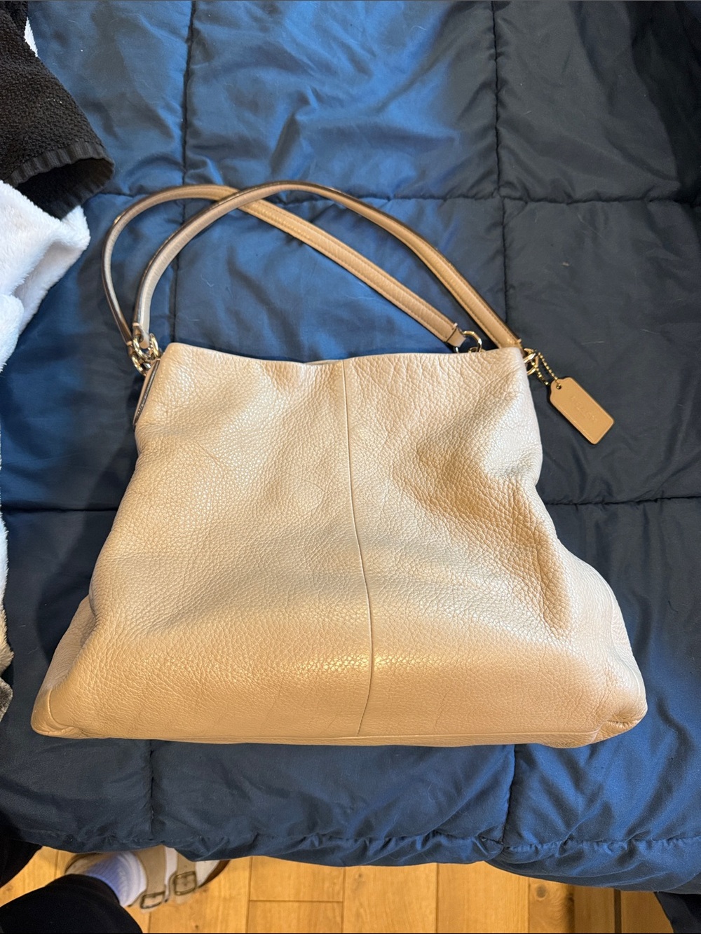 COACH Leather Shoulder Bag in Gray/Beige